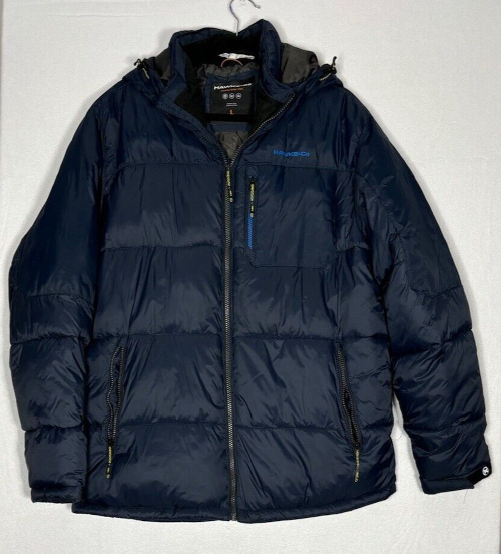HAWKE & CO Mens Hooded Puffer Jacket Navy Size L